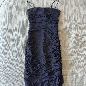 Aritzia Ten by Babaton Alias Ruched Mesh Mini Dress Black Bodycon Night Out 4